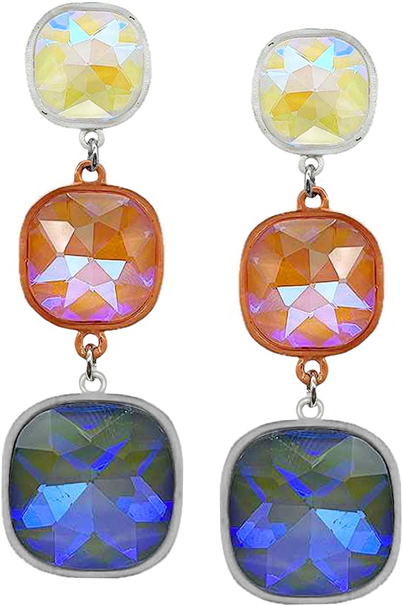 GLASS STONE EPOXY SQUARE DROP EARRING