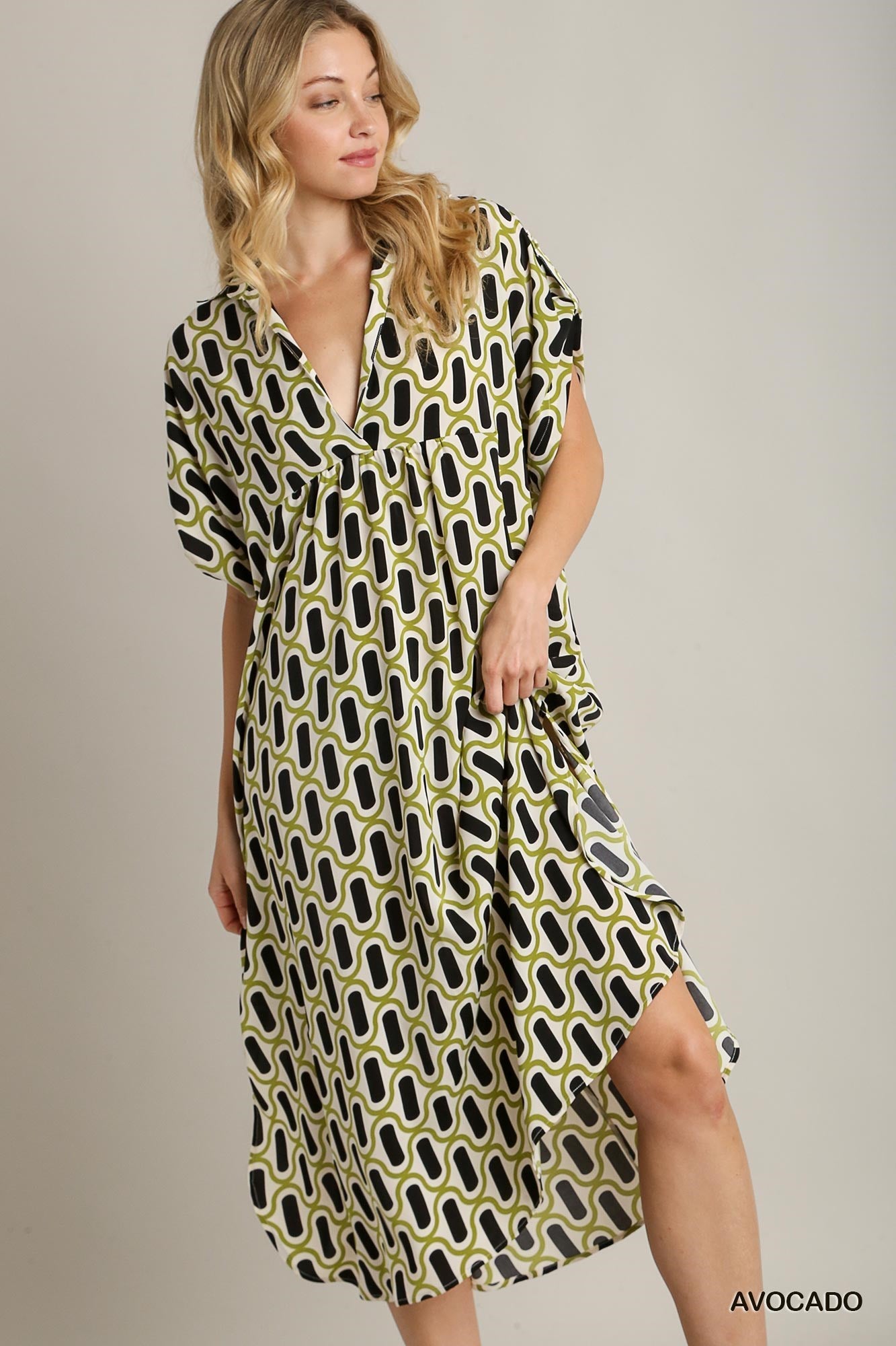Geo Print Collared Dress Avocado