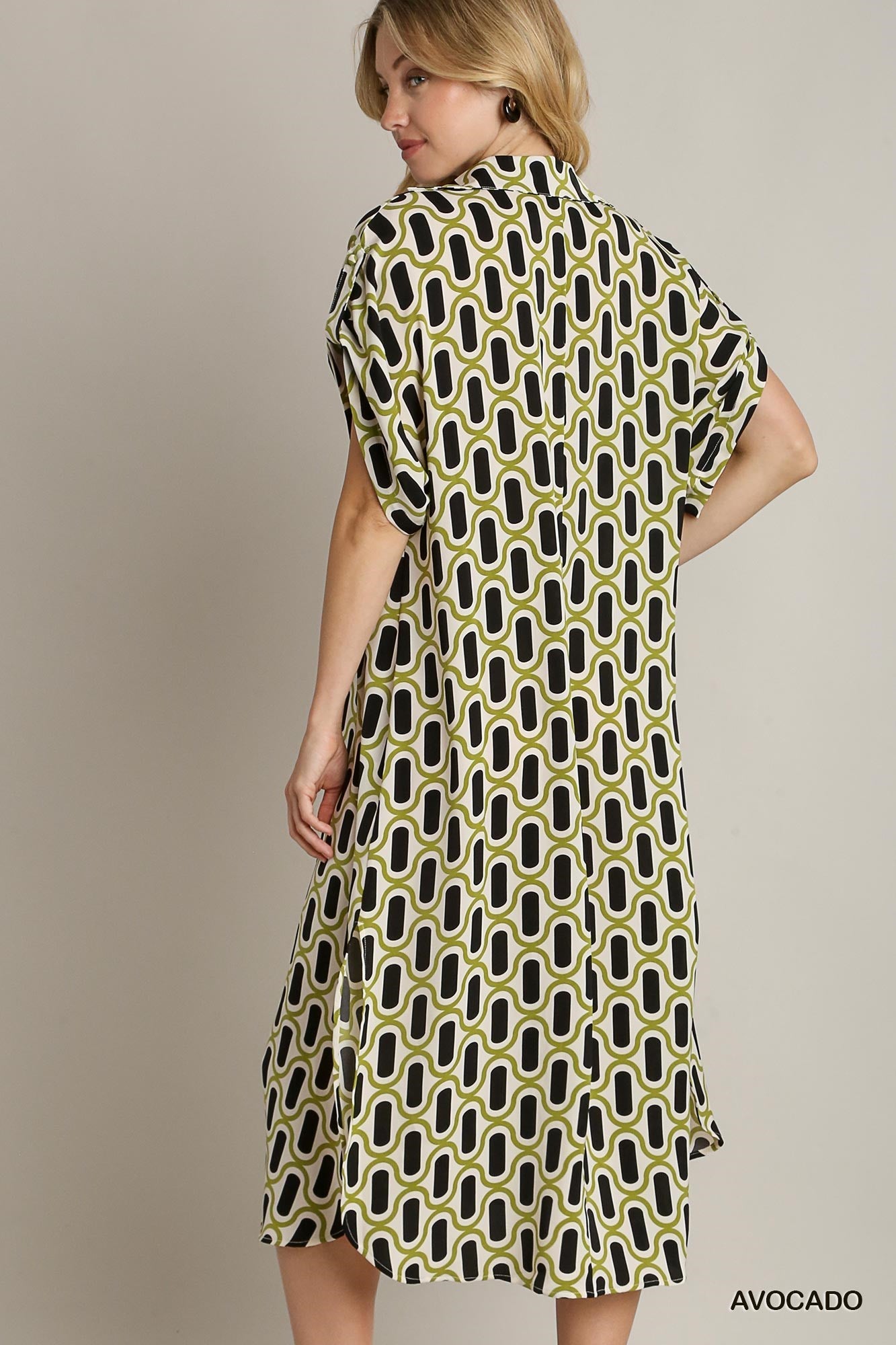 Geo Print Collared Dress Avocado