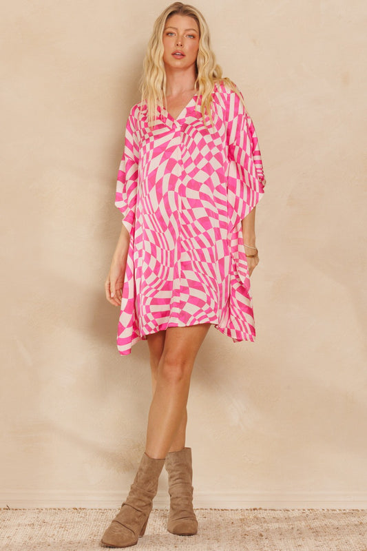 Geometric Checkered Pink Shift Dress