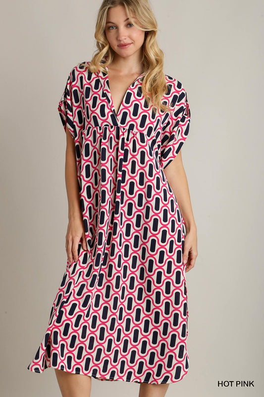 Geo Print Collared Dress