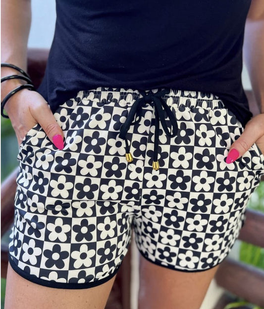 New Habits Checkered Drawstring Everyday Shorts