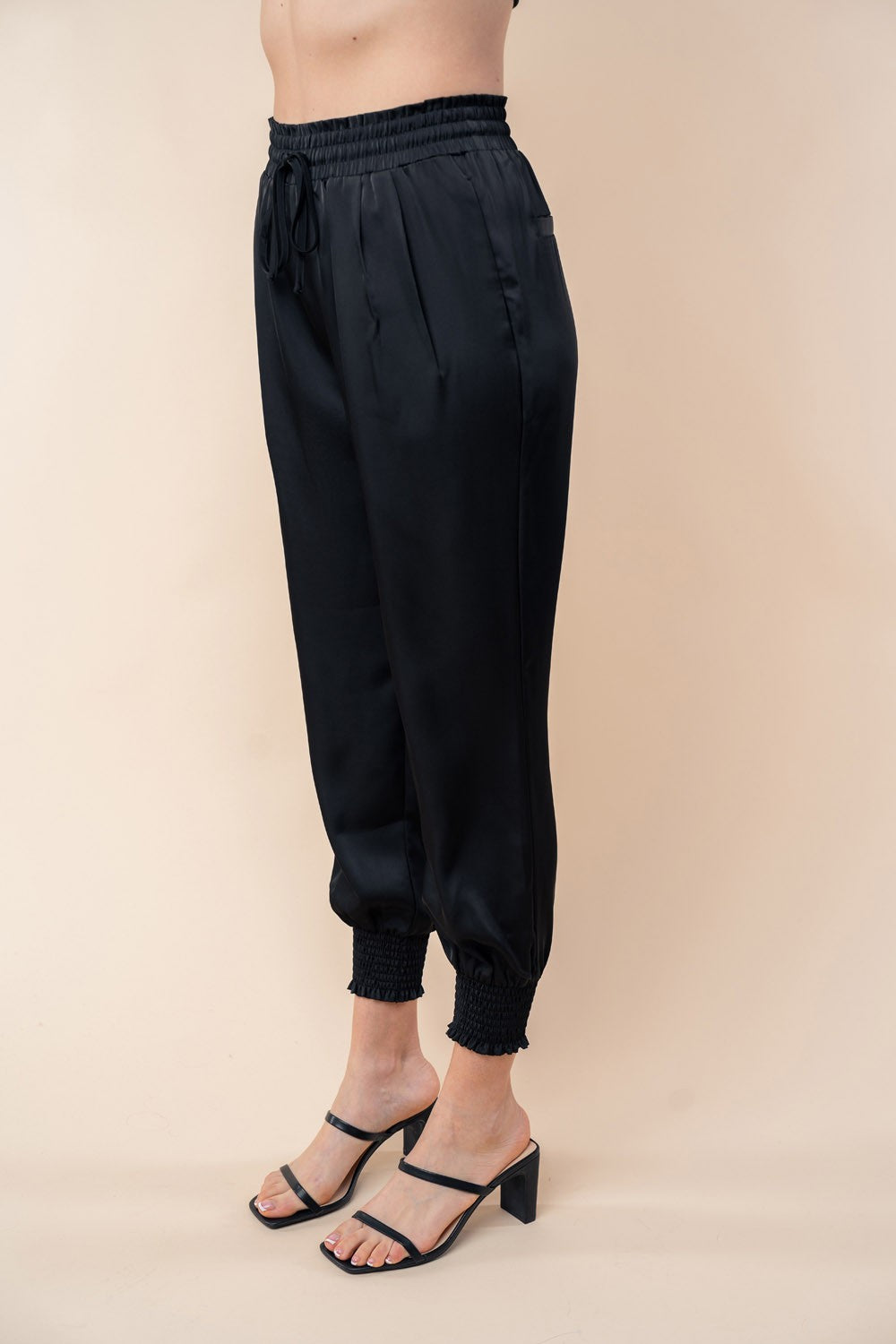 The Satin Smock Pants in Black