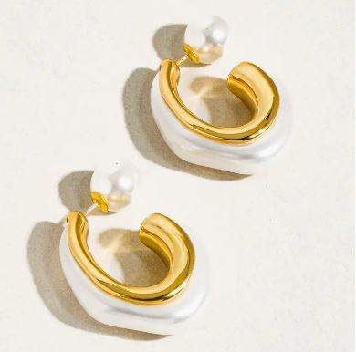 Kinsley 18K Gold Classic Pearl C Hoop Earring