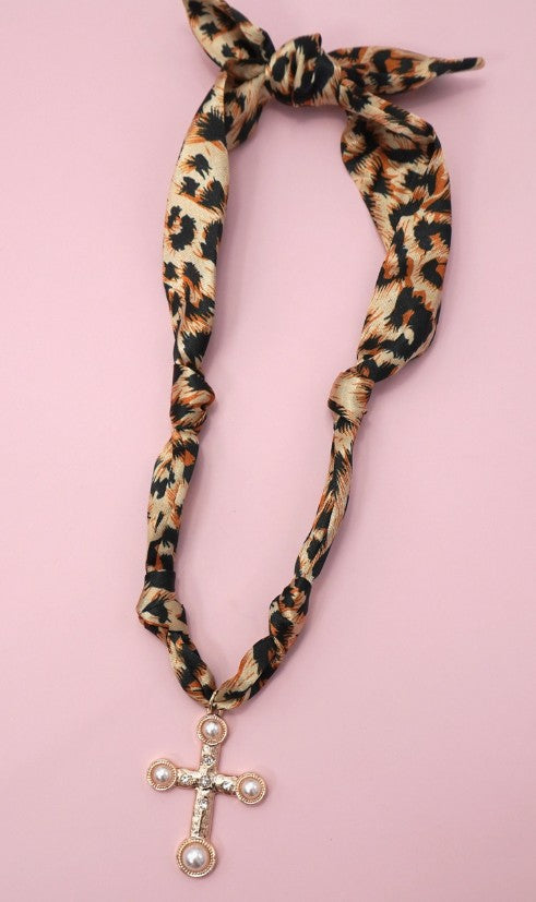 Leopard Cross Handmade Scarf Charm Necklace G