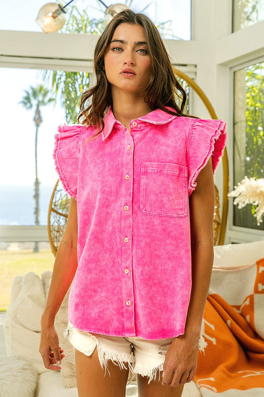 MYRA MINERAL WASHED BUTTONED UP SHIRT