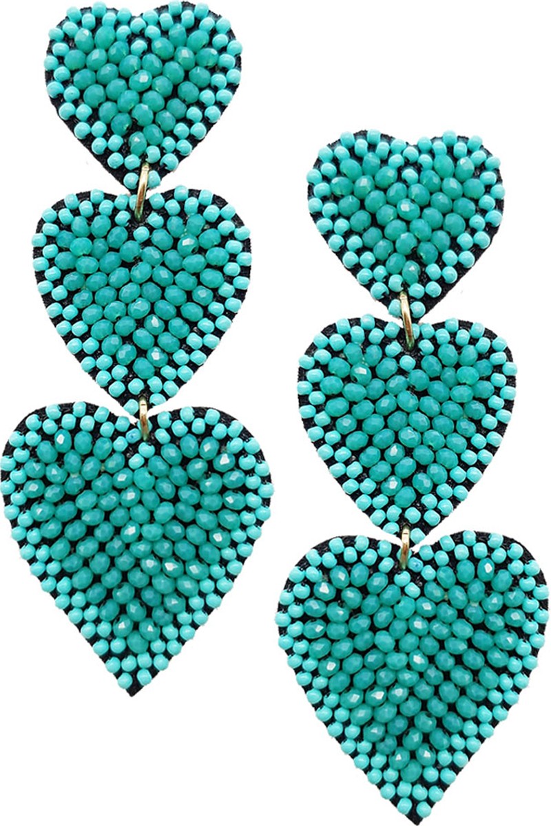 MULTI HEART PATTERN GLASS SEED BEADS EARRING TURQUOISE