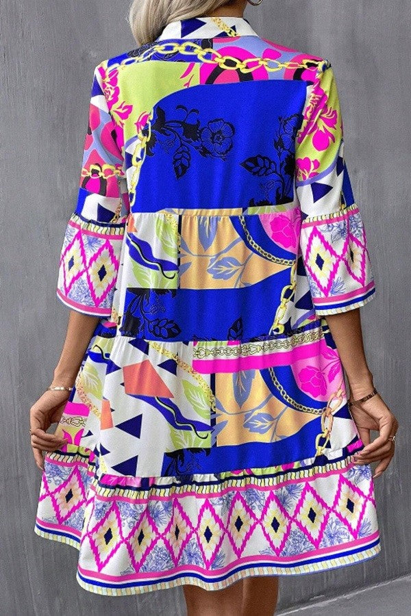 KAYLA MULTI PRINT SHORT SLEEVE TUNIC DRESS