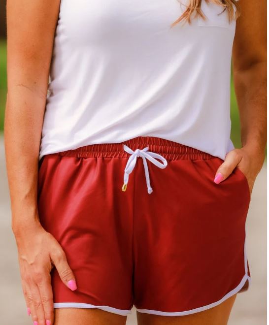 Maroon and White Drawstring Everyday Shorts