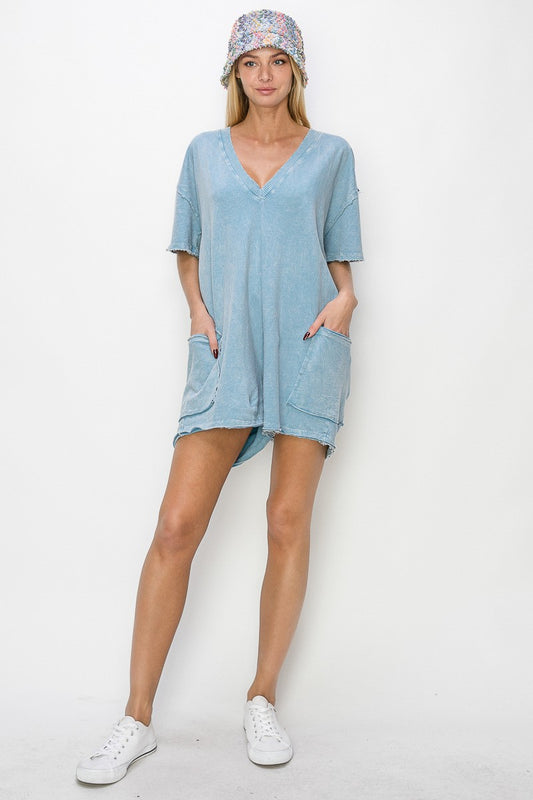 Mineral Wash Reversible Rompers - INDIGO