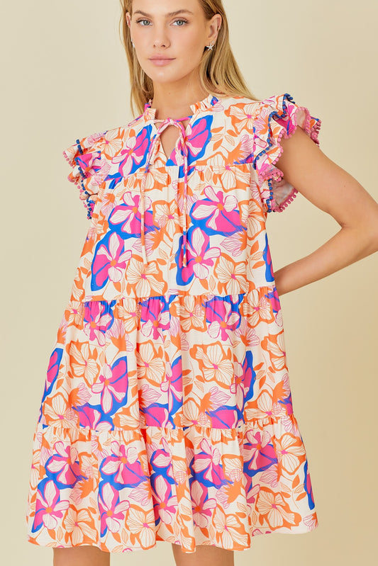 Flora Mini Tier Dress With Double Ruffle Sleeve