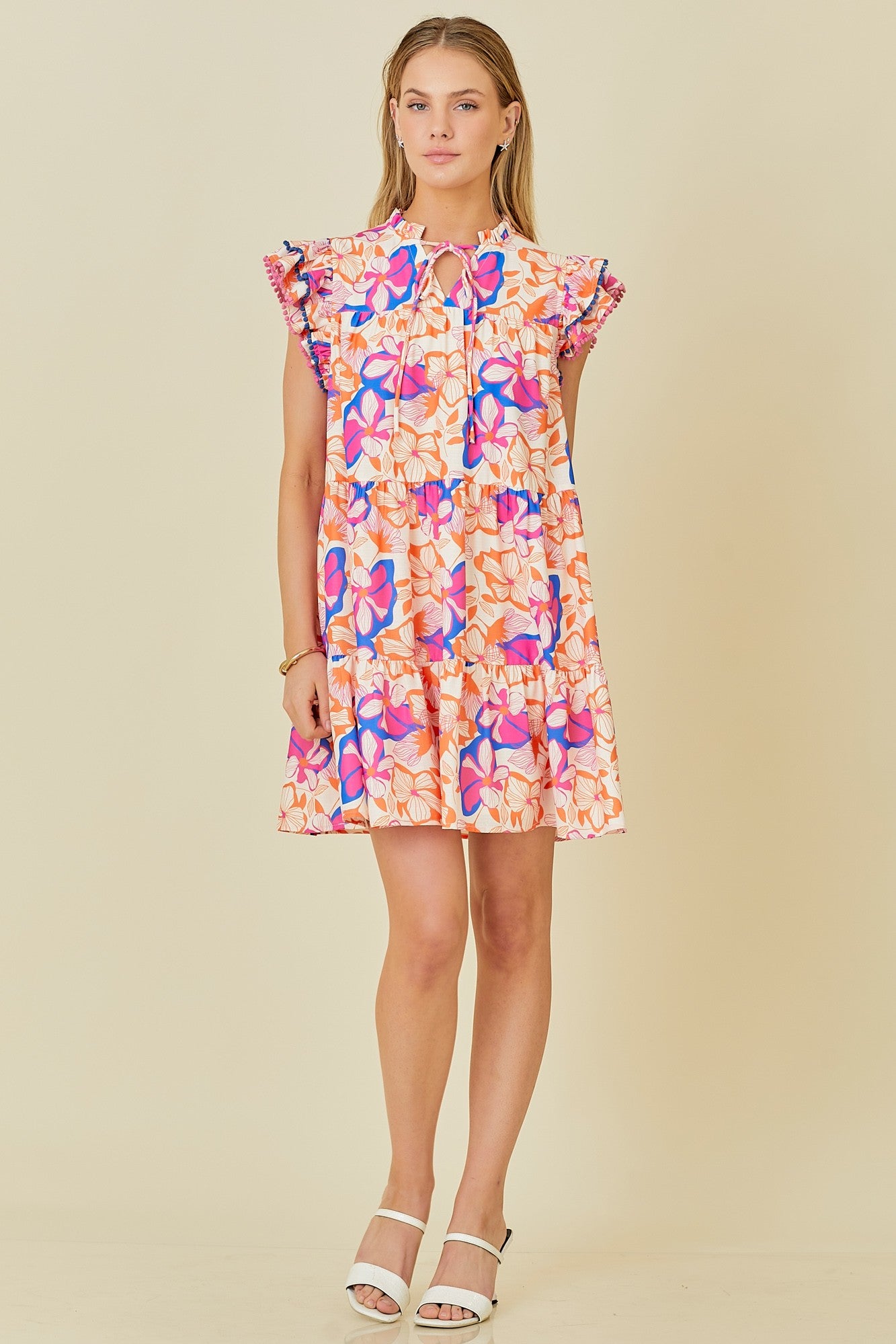 Flora Mini Tier Dress With Double Ruffle Sleeve