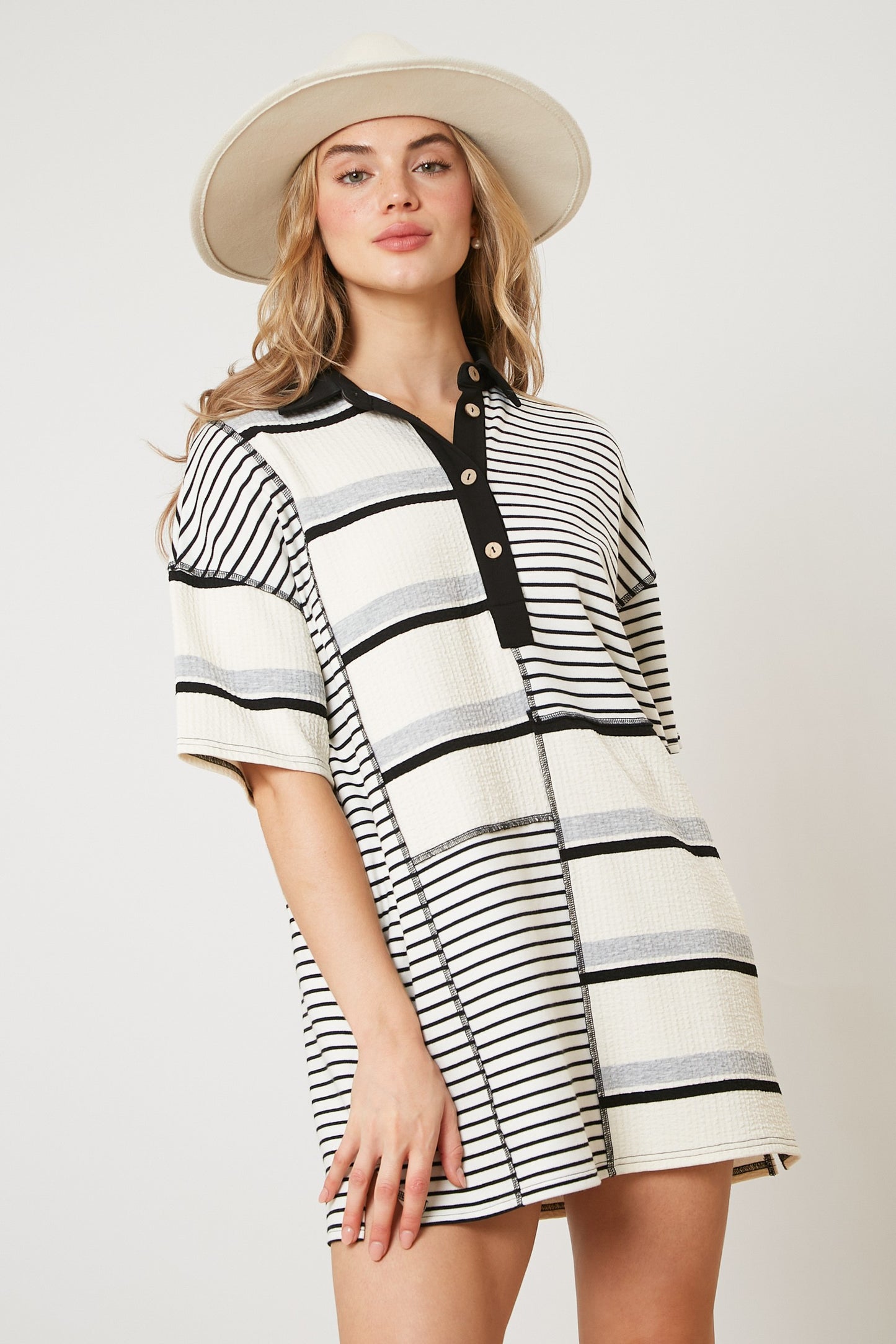 Black and White Mixed Stripes T-Shirt Dress