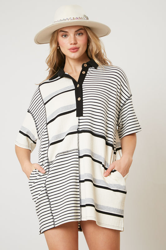 Black and White Mixed Stripes T-Shirt Dress