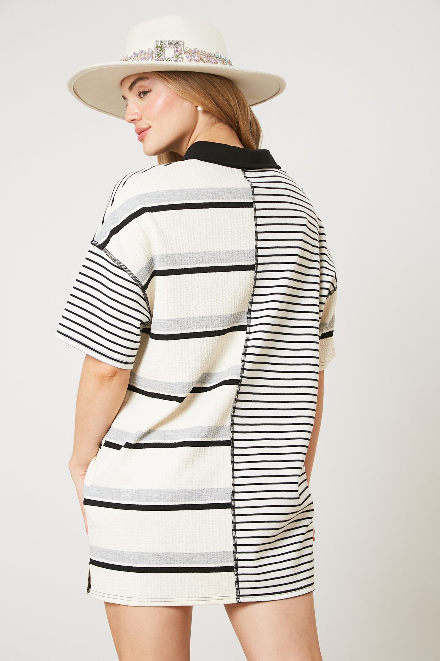Black and White Mixed Stripes T-Shirt Dress
