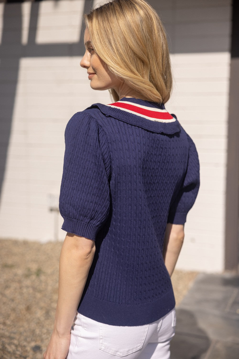 Multi Color Striped V Neck Sweater Top NAVY