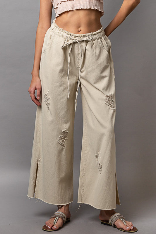 Wide leg Drawstring Elastic Waist NATURAL Denim