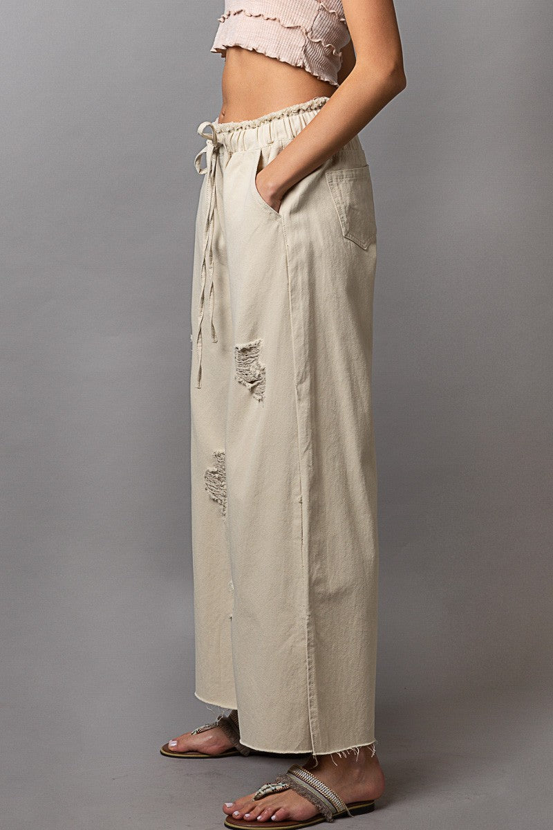 Wide leg Drawstring Elastic Waist NATURAL Denim