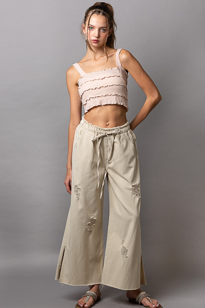 Wide leg Drawstring Elastic Waist NATURAL Denim