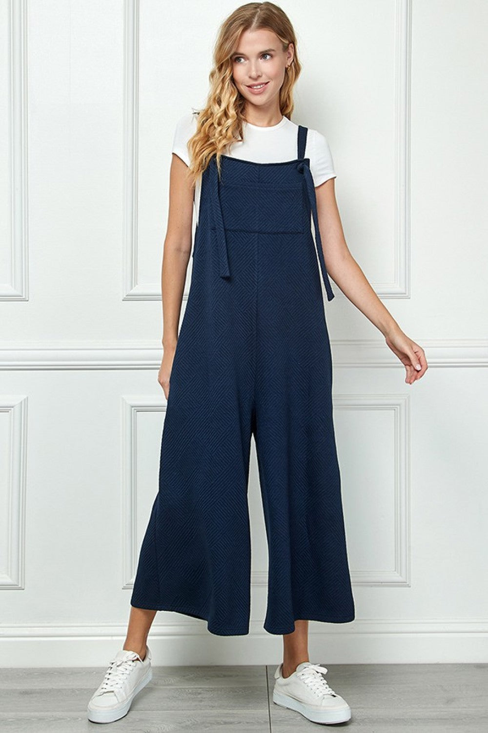 The Sunny Day Navy Blue Textured Short Overall Pants