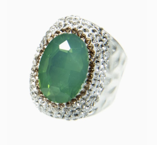 Opal Rhinestone Alloy Rings SILVER GREEN #6