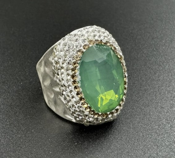 Opal Rhinestone Alloy Rings SILVER GREEN #6