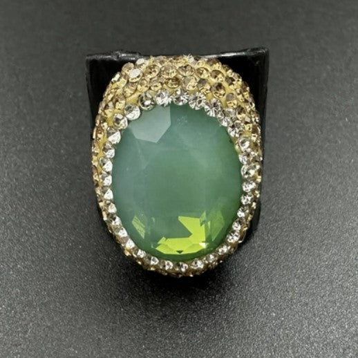 Opal Rhinestone Leather Rings GREEN #8