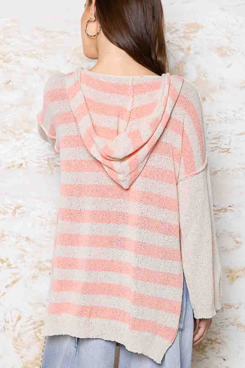 Oversized Americana Tie Front Hooded Sweater