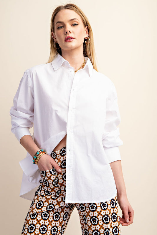 White Collar Oversized Button Up Shirt