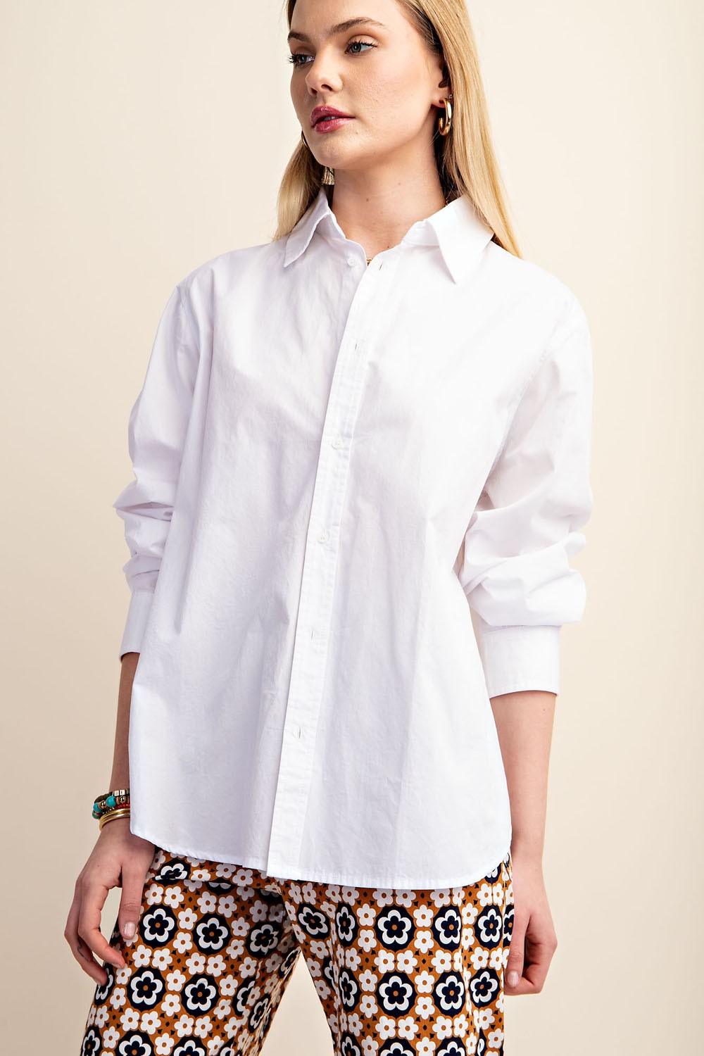 White Collar Oversized Button Up Shirt