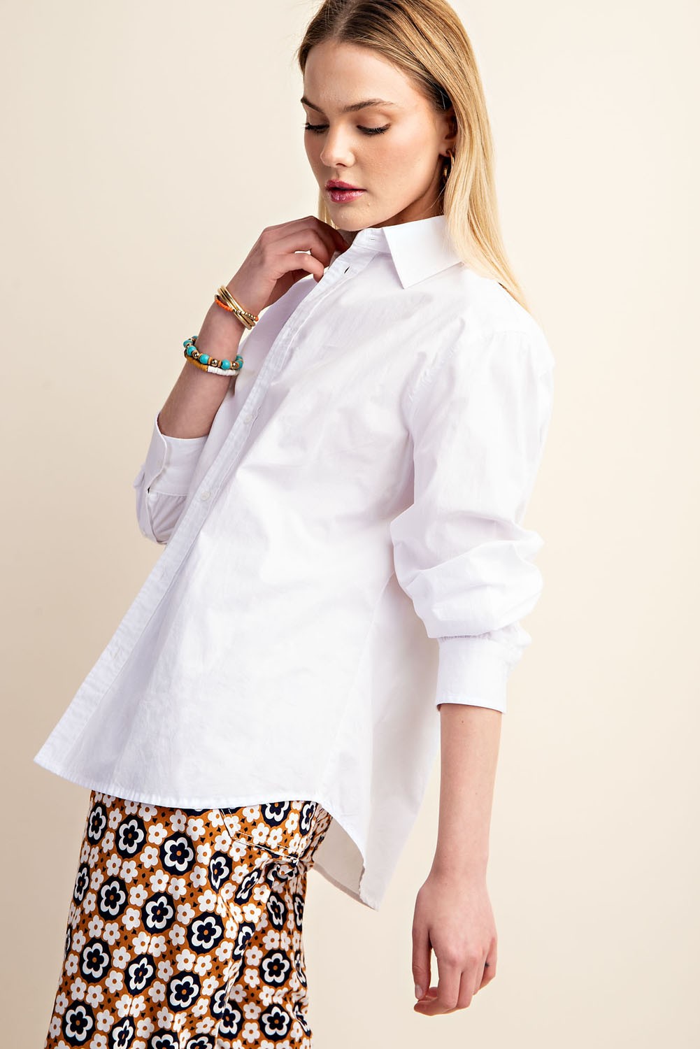 White Collar Oversized Button Up Shirt