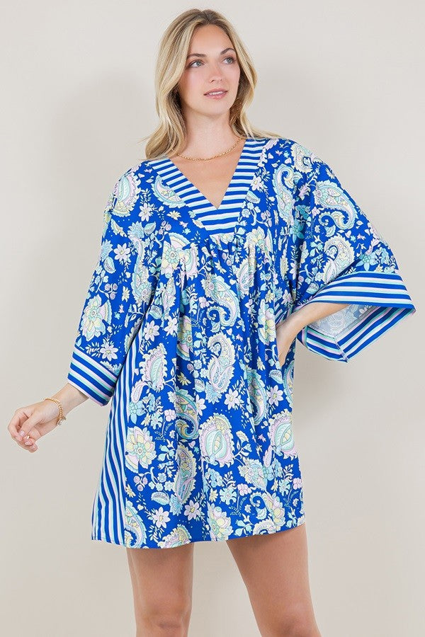 PAISLEY PRINT WIDE SLEEVE DRESS