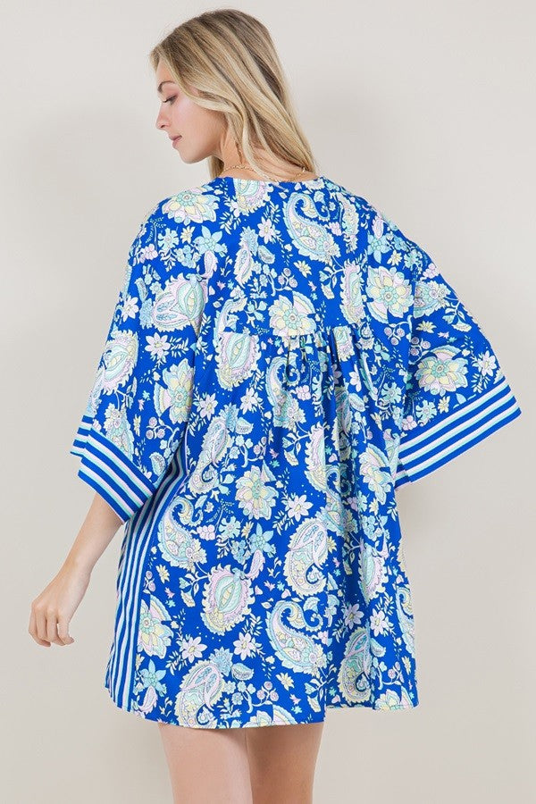 PAISLEY PRINT WIDE SLEEVE DRESS