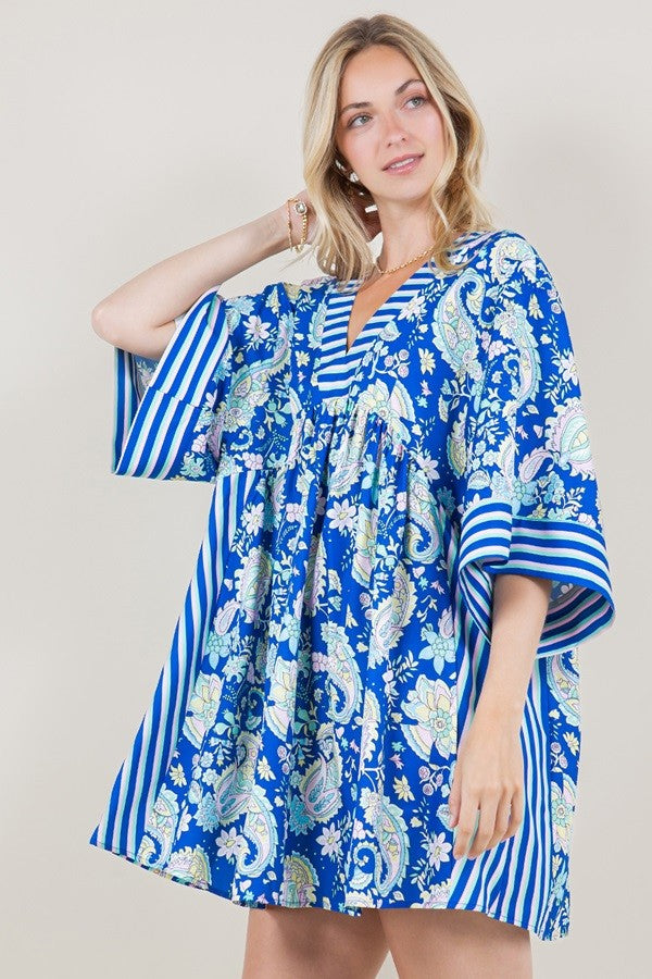 PAISLEY PRINT WIDE SLEEVE DRESS