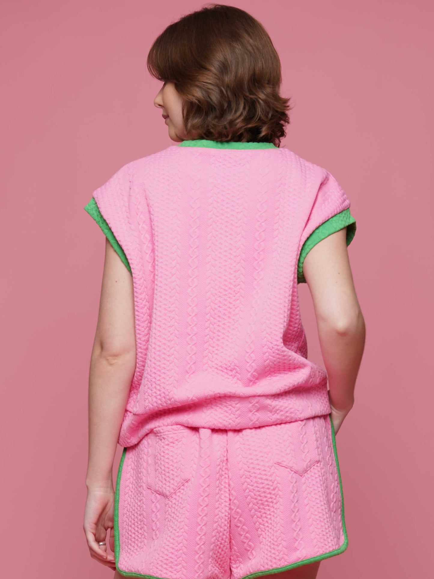 PINK AND GREEN Contrast Lyocel Short Set