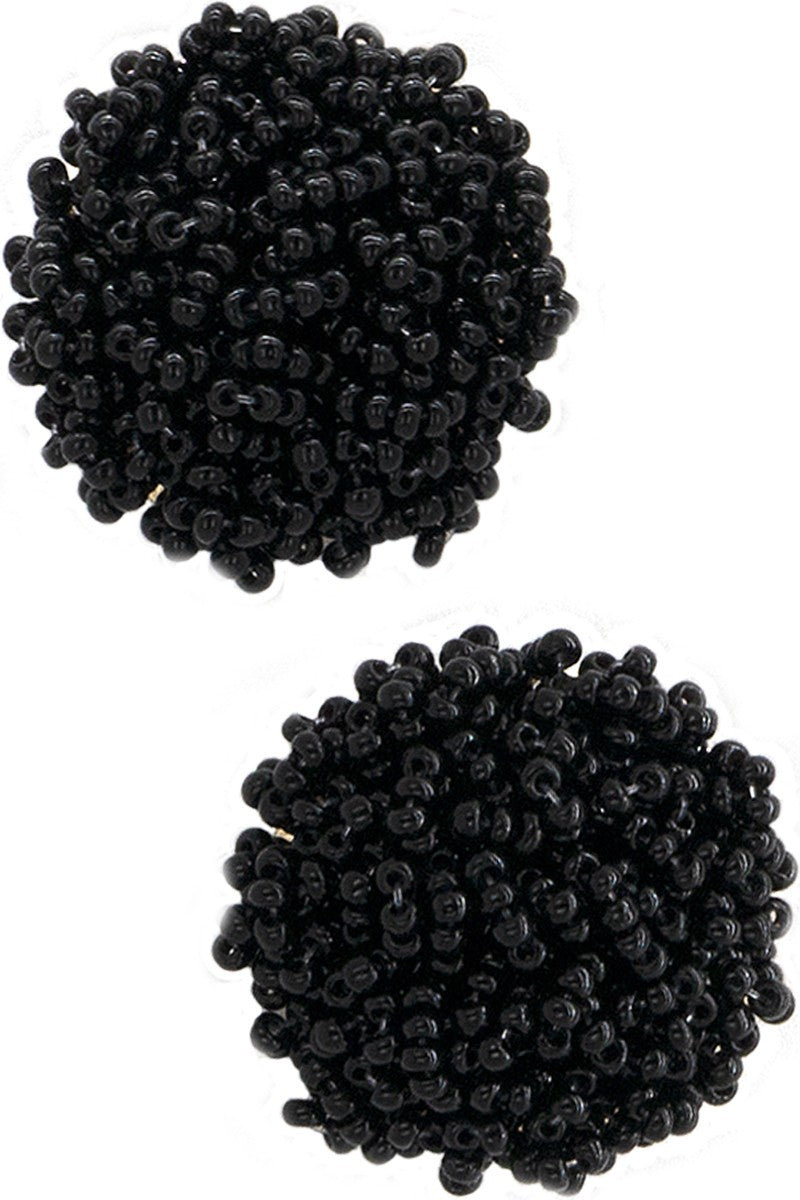 POM POM STYLE SEED BEADS STUD EARRING BLACK