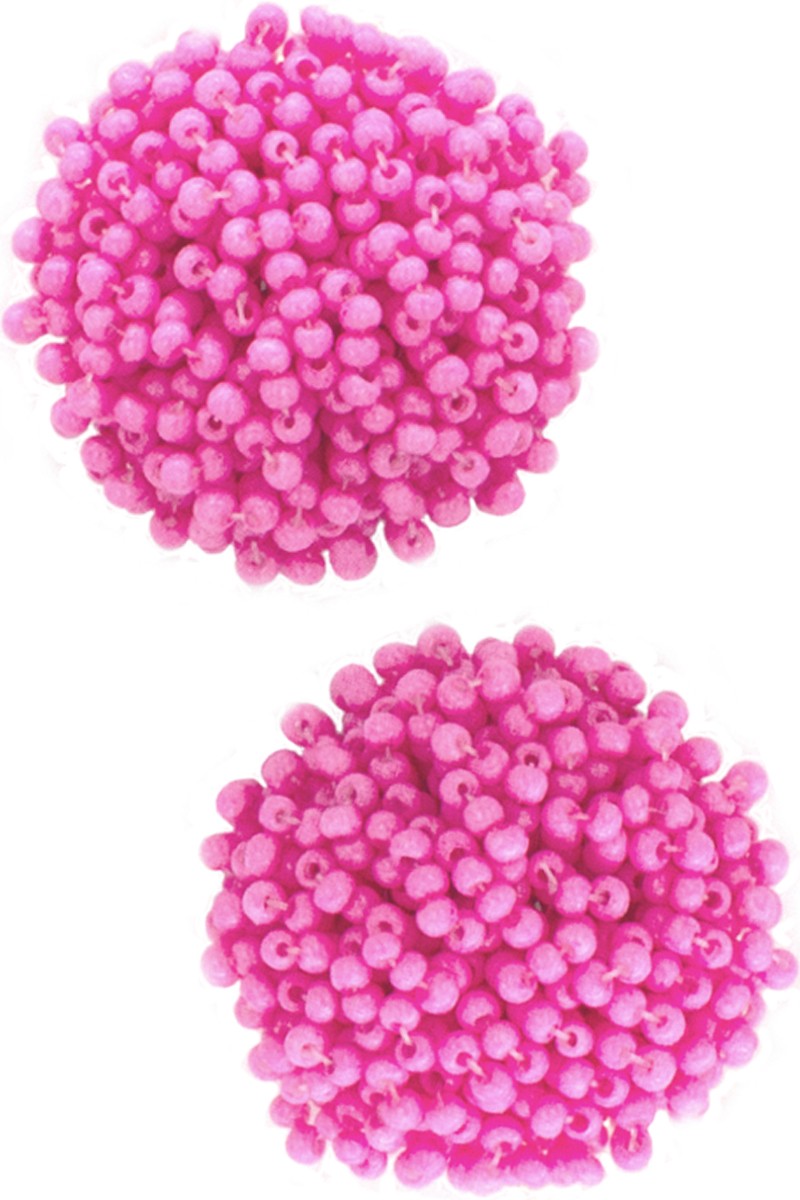 POM POM STYLE SEED BEADS STUD EARRING PINK