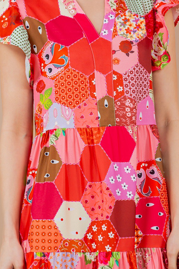 Hexy Printed Ruffled Sleeve V-Neck Dress