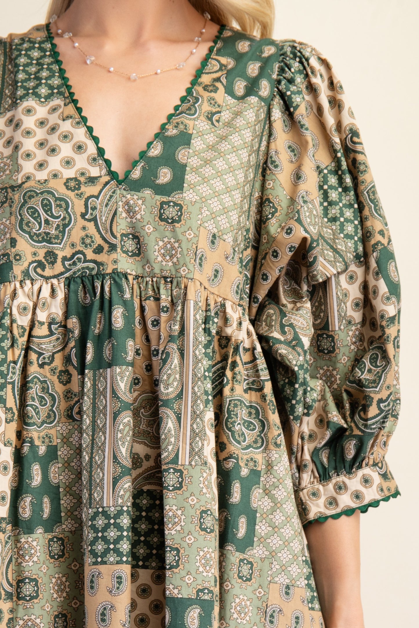 Ava Green Paisley Print Mini Dress