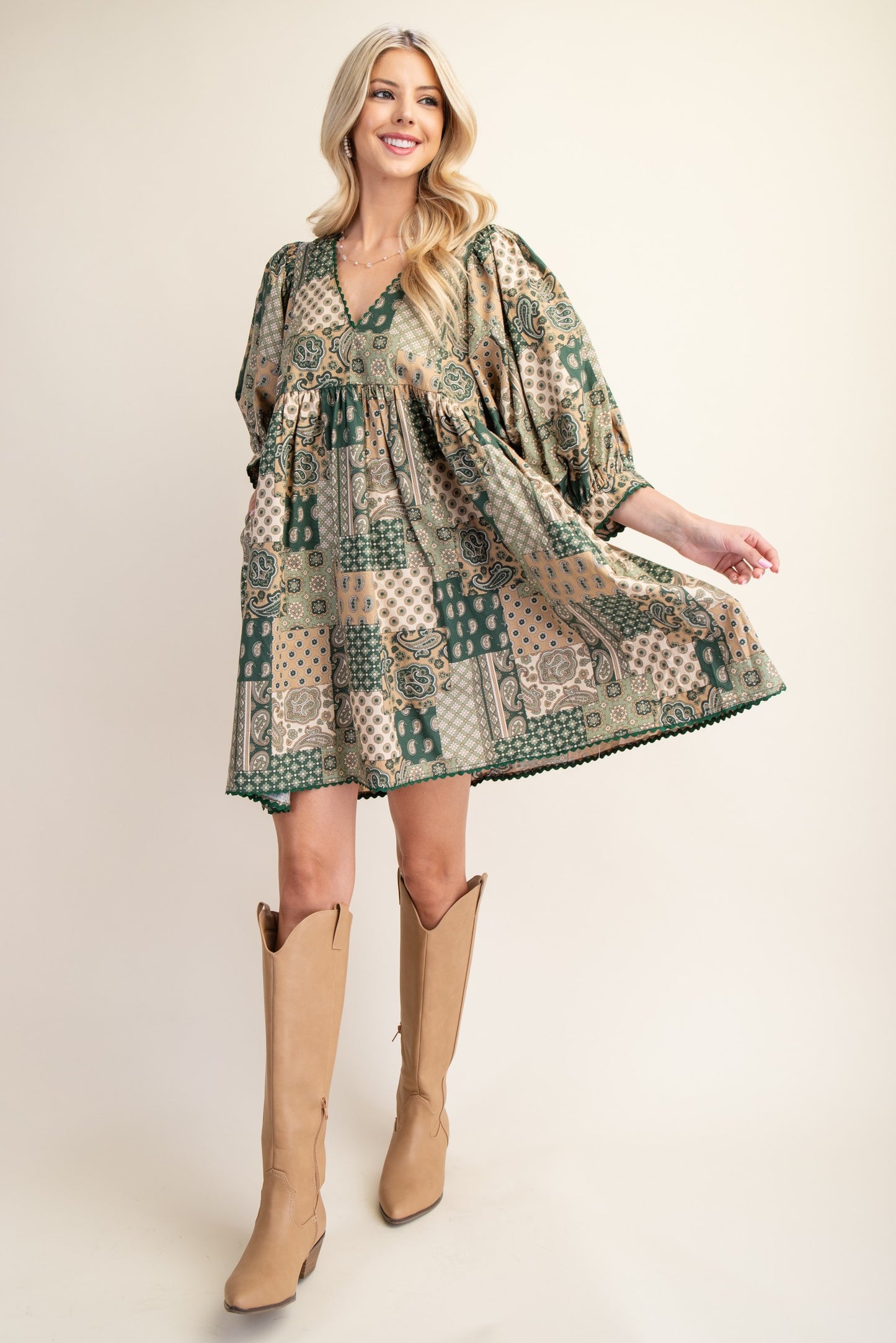 Ava Green Paisley Print Mini Dress