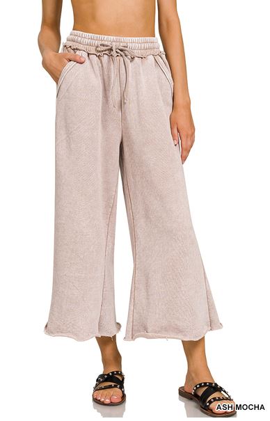 ACID WASH FLEECE PALAZZO SWEATPANTS (ASH MOCHA)