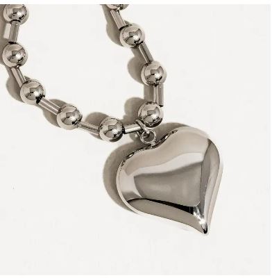 18K Silver Non-Tarnish Large Heart Chain Necklace