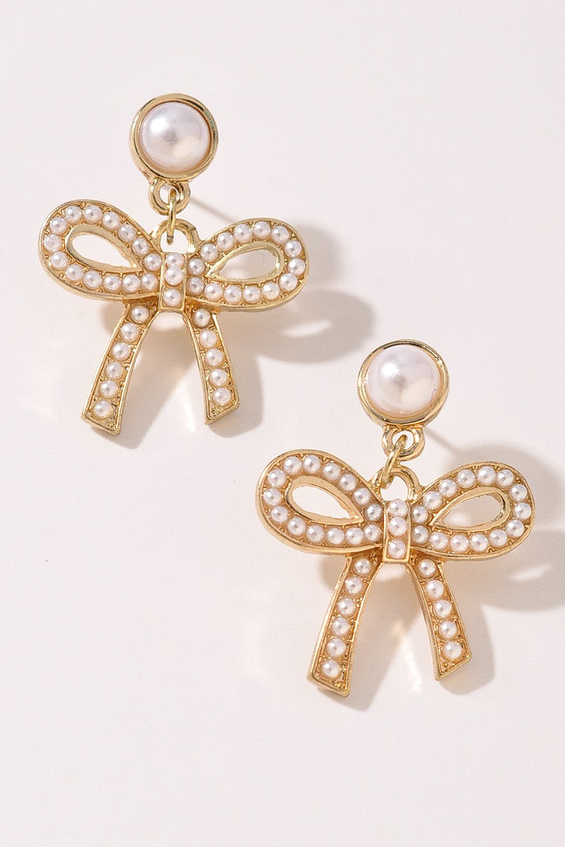 PEARL BEAD BOW EARRINGS