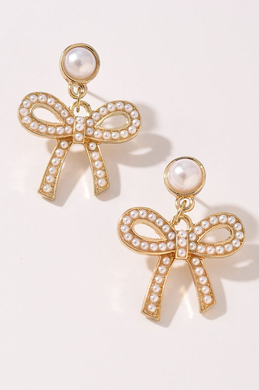 PEARL BEAD BOW EARRINGS