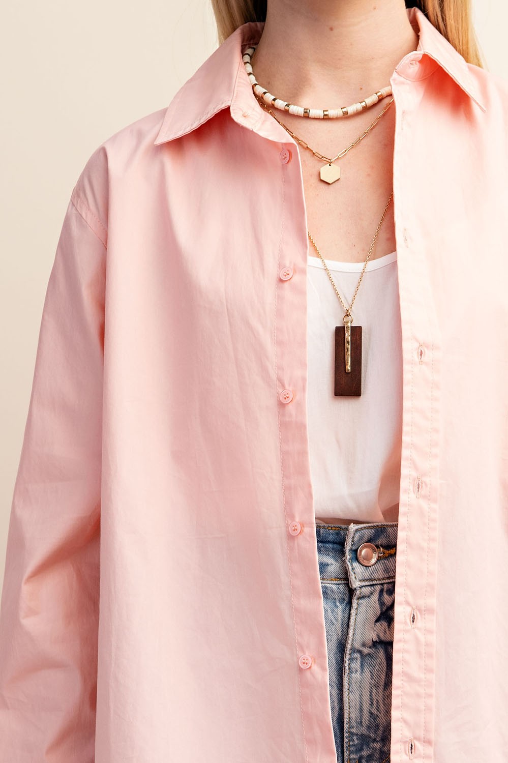 Pink Collar Oversized Button Up Shirt