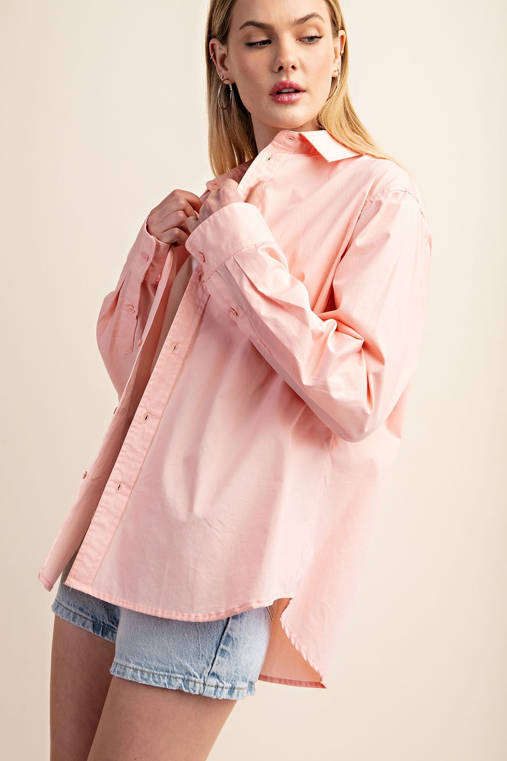 Pink Collar Oversized Button Up Shirt