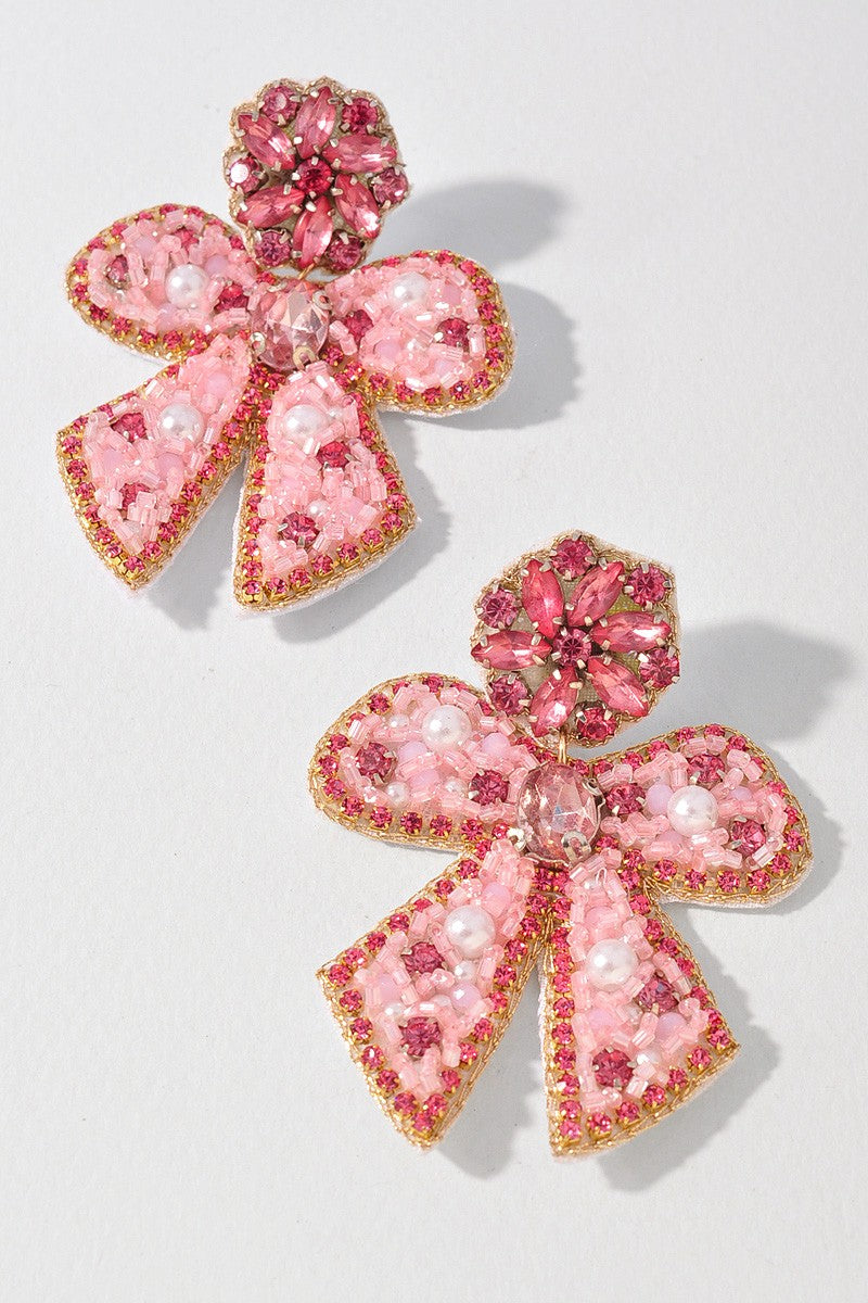 PINK RHINESTONE  RIBBON POST EARRINGS