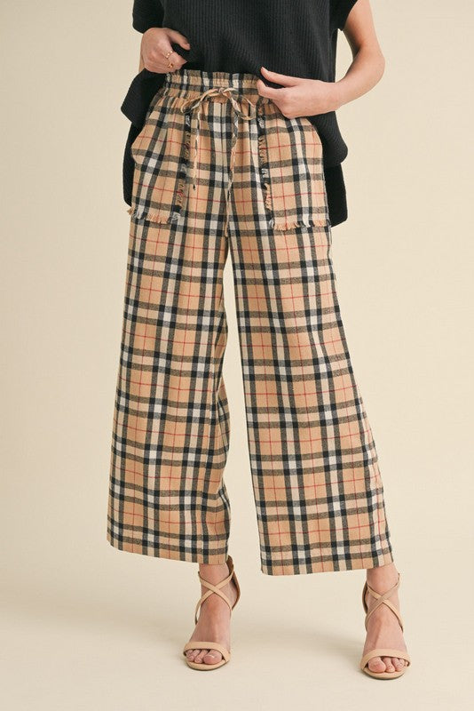 Plaid Drawstring Waist Pants