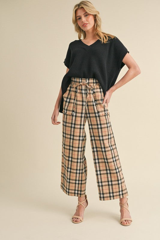 Plaid Drawstring Waist Pants