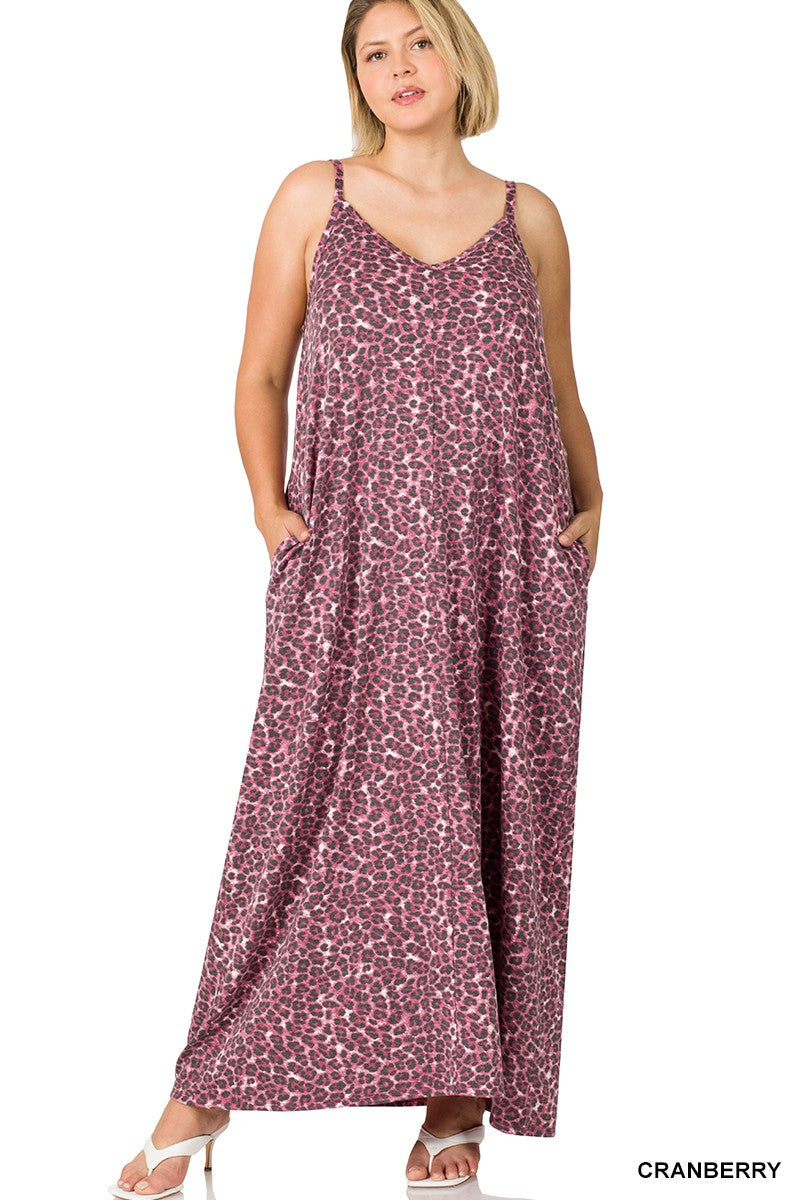 Plus Soft French Cranberry Leopard Cami Maxi Dress